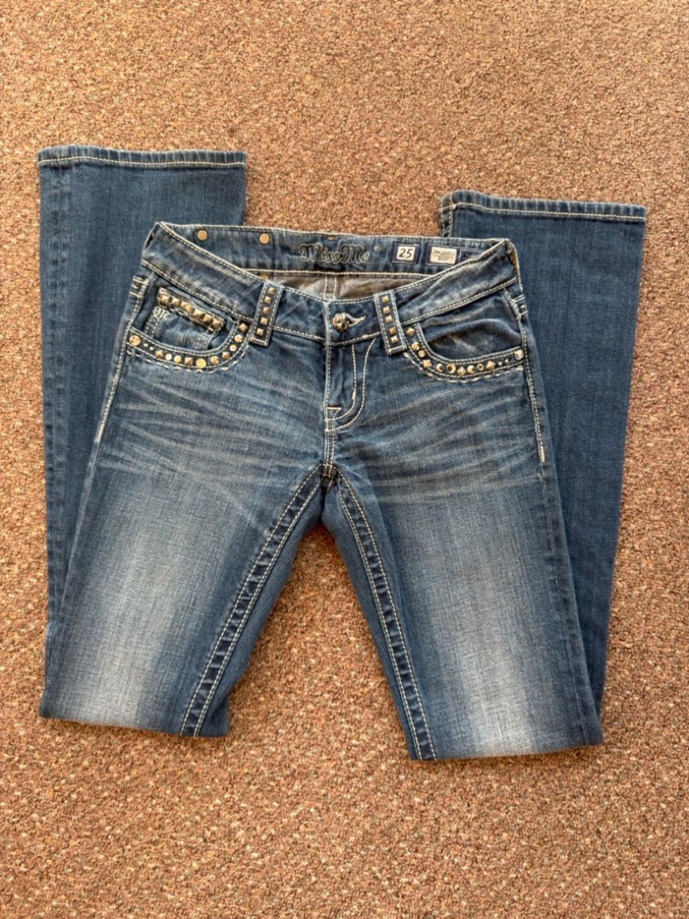 Miss Me Denim Bootcut Jeans with Studded Pocket Trim